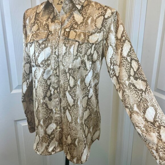 LAUREN RALPH LAUREN BLOUSE SZ S SNAKESKIN PRINT CHARMEUSE VERSATIL SOPHISTICATED - Picture 6 of 16
